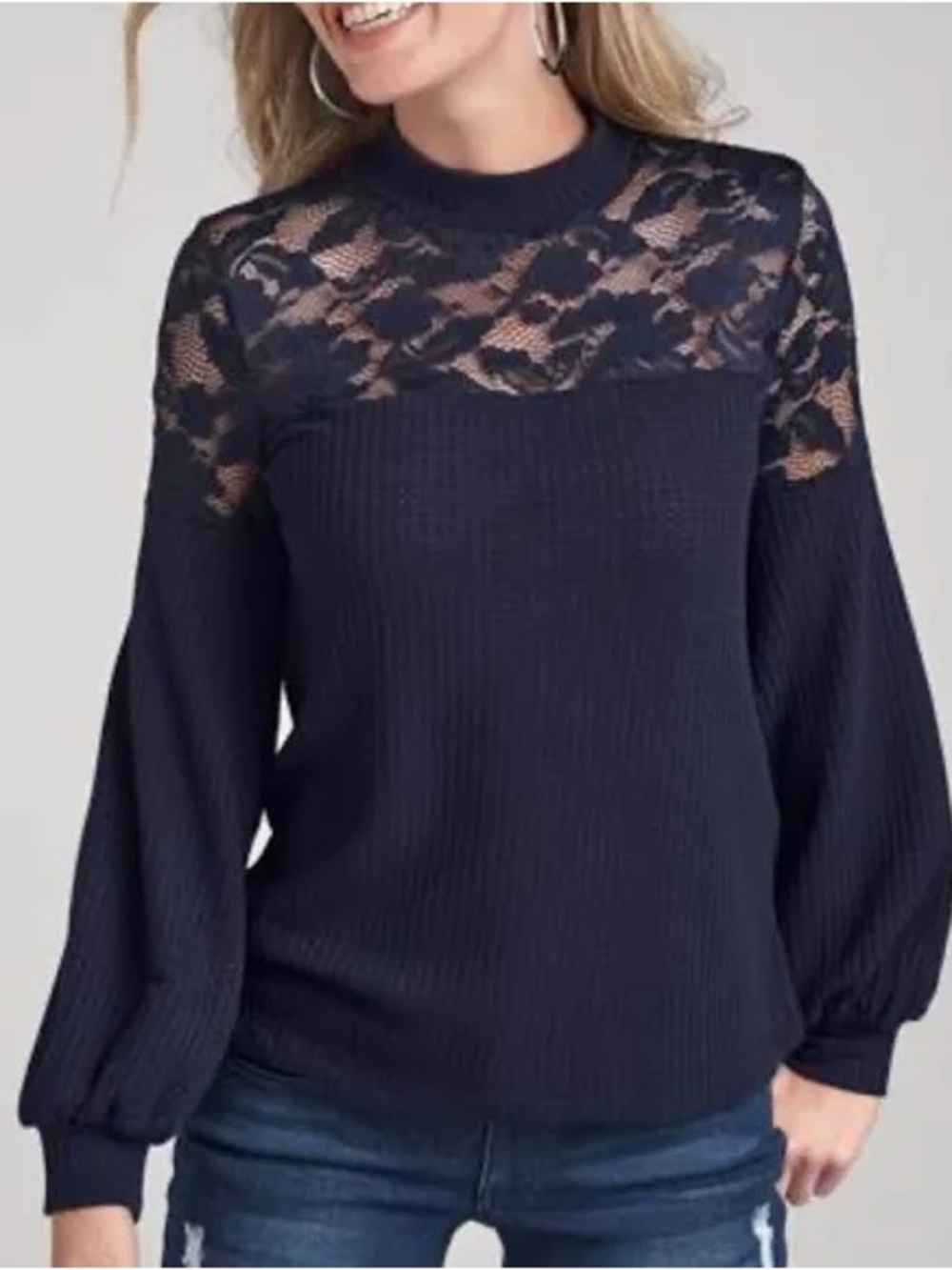 Venus Waffle Knit & Lace Sweater
